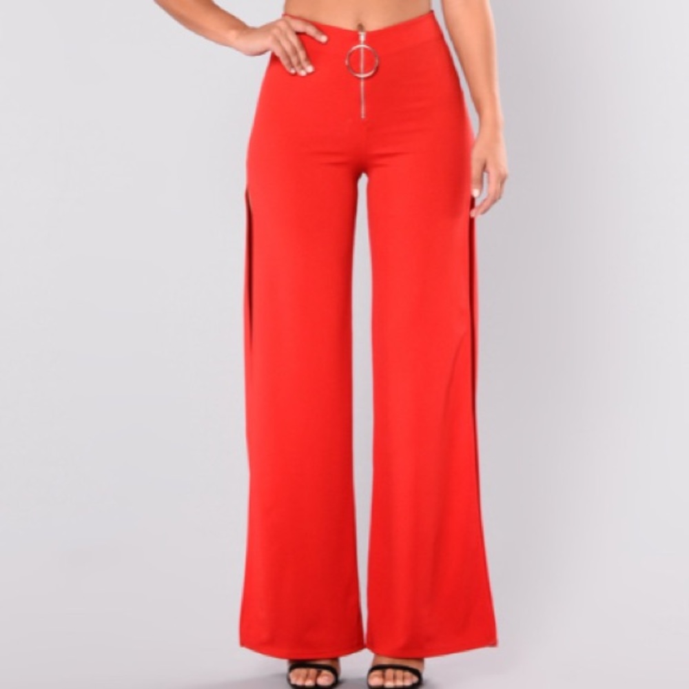 Side Slits Red Pants View 2